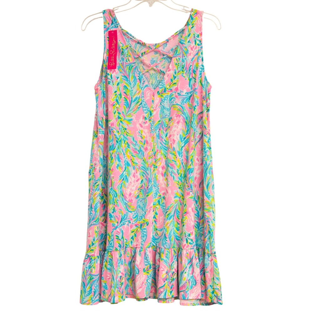 Lilly Pulitzer NWT Kristen Ruffle Dress Sz M Bright Mermaid Print Coastal Beachy